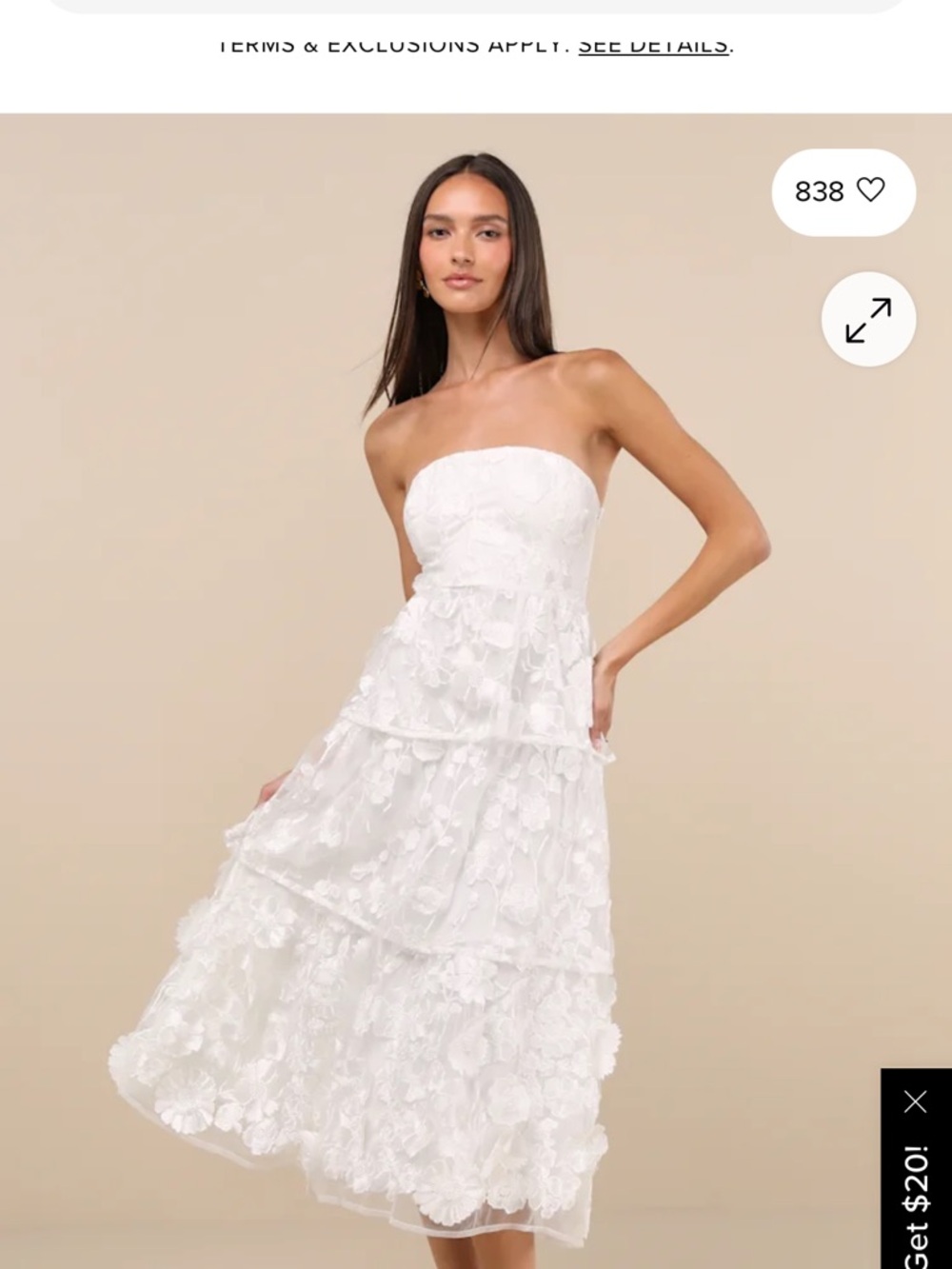 Lulu's White Strapless Floral Tiered Midi Dress